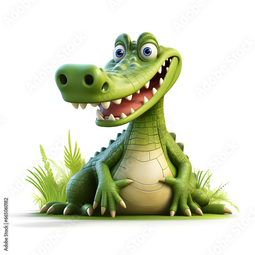 Crocodile on the grass 3d isolated on white