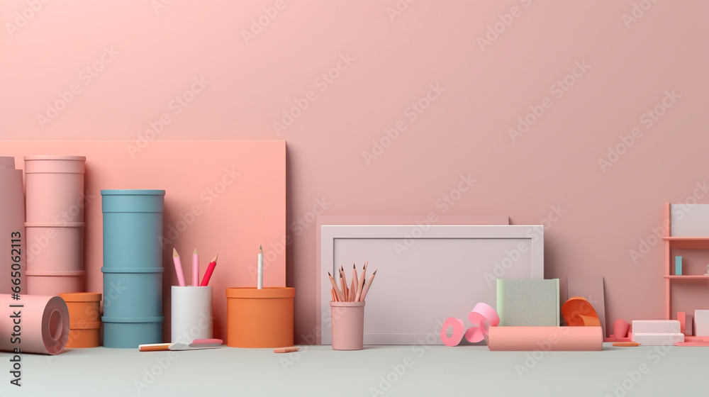 Colored pencils on pink background with copy space Colored pencils on pink background with copy space