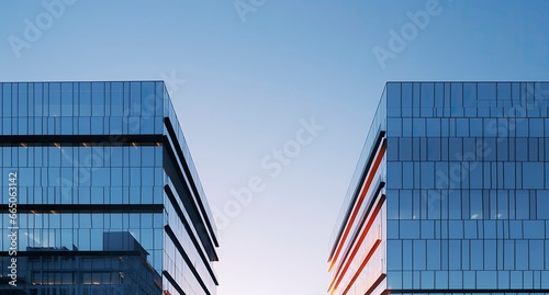 Two modern buildings with glass windows. Architecture design of buildings. © MdBillal
