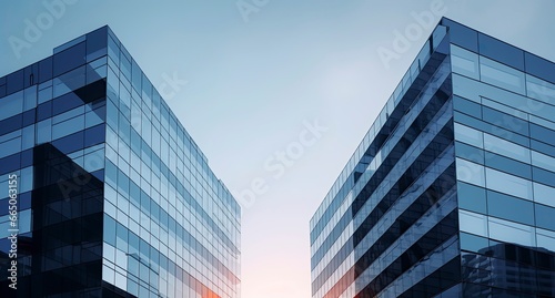 Two modern buildings with glass windows. Architecture design of buildings.