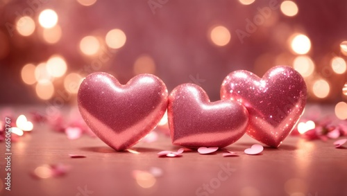 "Hearts Aglow: A Bed of Love in Soft Pink Bokeh"