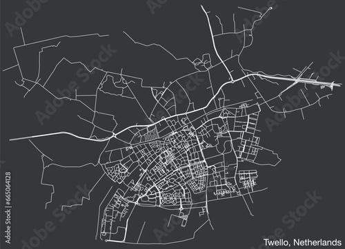 Detailed hand-drawn navigational urban street roads map of the Dutch city of TWELLO, NETHERLANDS with solid road lines and name tag on vintage background