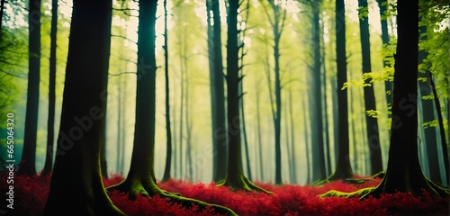 Forest with an red overgrown ground