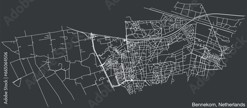 Detailed hand-drawn navigational urban street roads map of the Dutch city of BENNEKOM, NETHERLANDS with solid road lines and name tag on vintage background