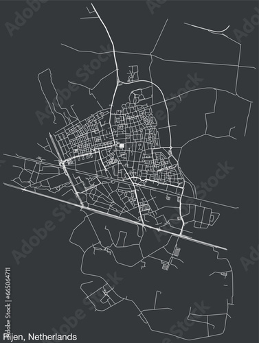 Detailed hand-drawn navigational urban street roads map of the Dutch city of RIJEN, NETHERLANDS with solid road lines and name tag on vintage background