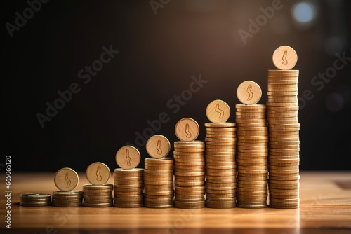 illustration of a large pile of coins and shiny gold color generative ai photo