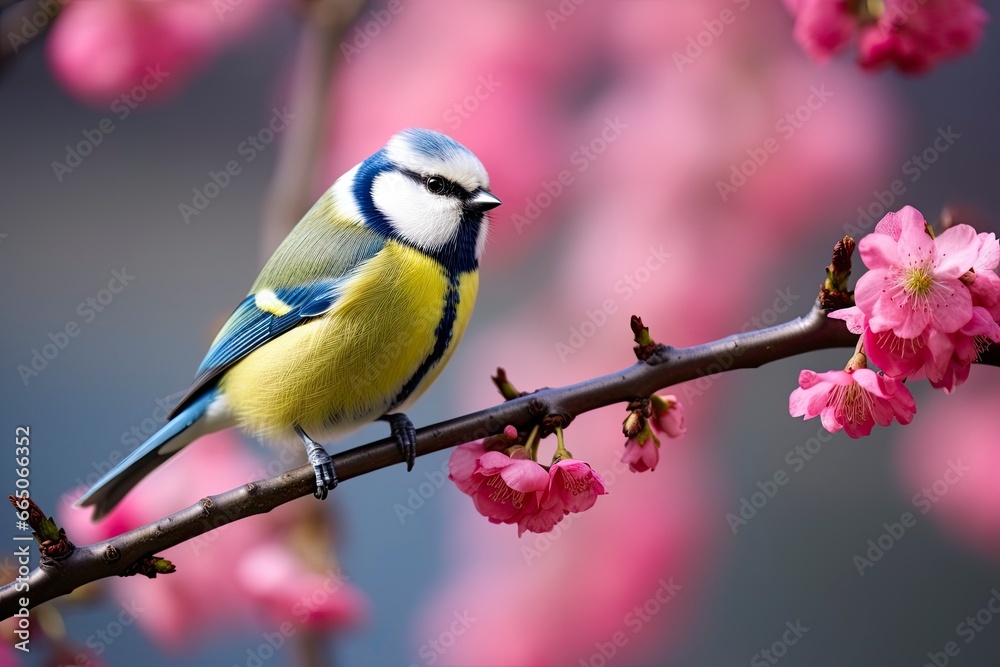 A Bluetit bird resting on the branch of a tree.