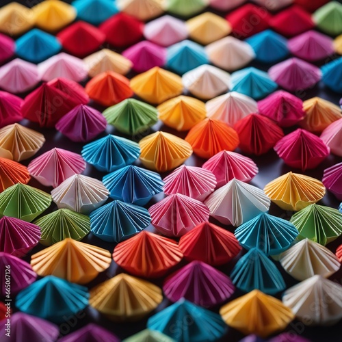 Origami Artistry  Colorful Rows of Mesmerizing Folded Cones