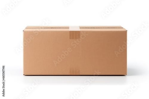 A plain white background with a cardboard box placed in the center photo