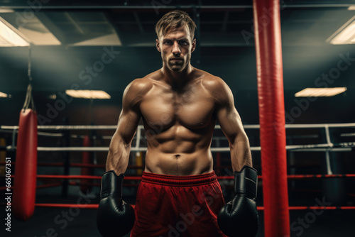 A strong athlete in a boxing arena