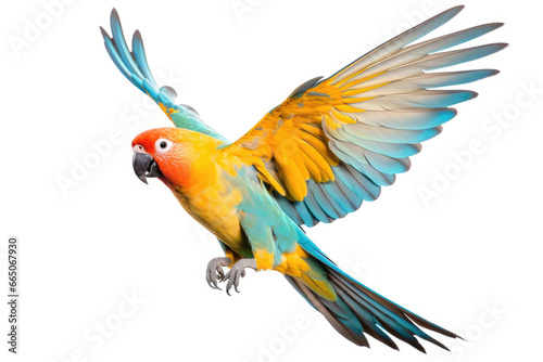 Flying parrot on white background