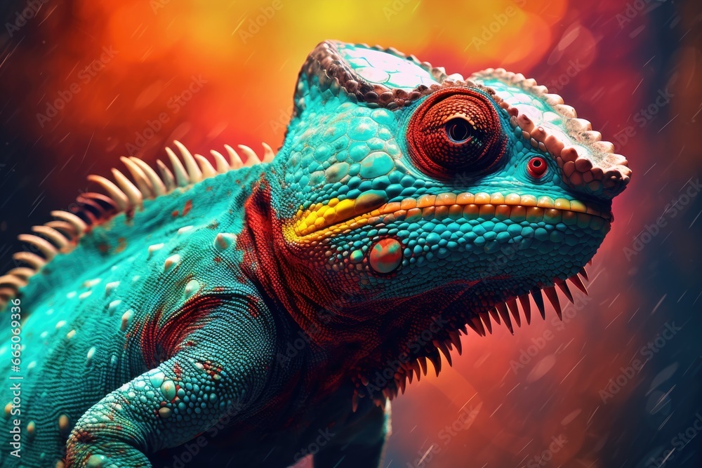 Obraz premium A detailed view of a brightly colored reptile