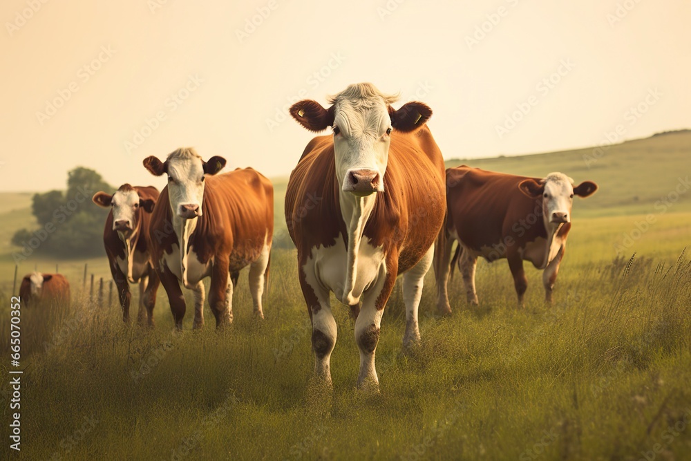 Group of cows standing in a grassy field. Group of cows standing in a grassy field.