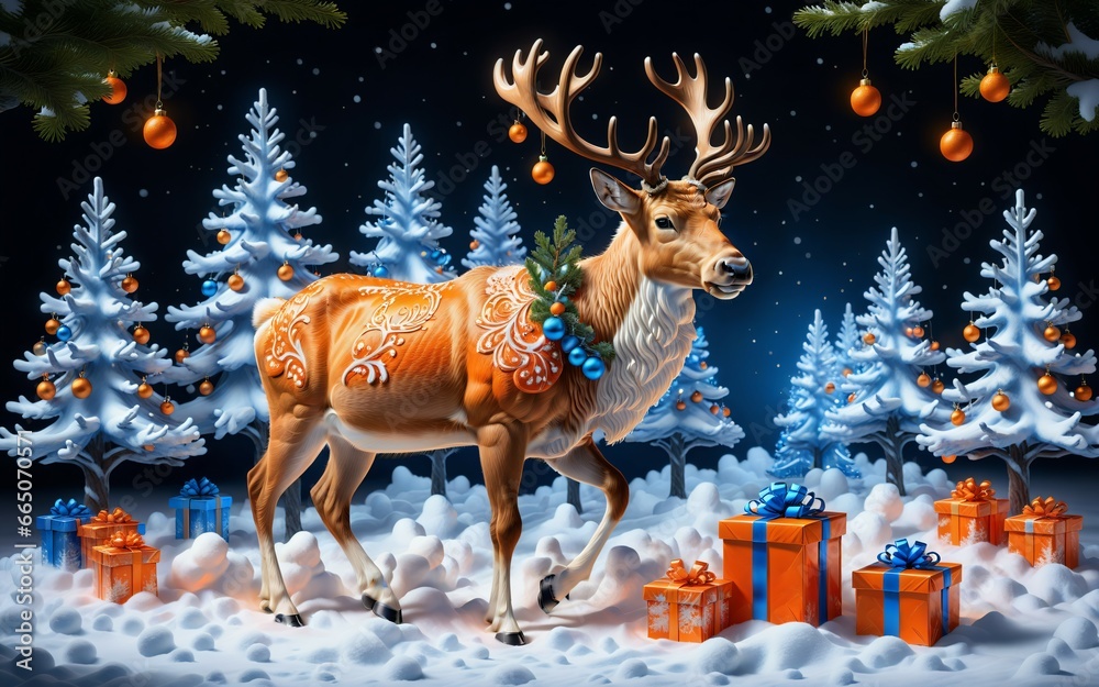 Christmas deer in the snow