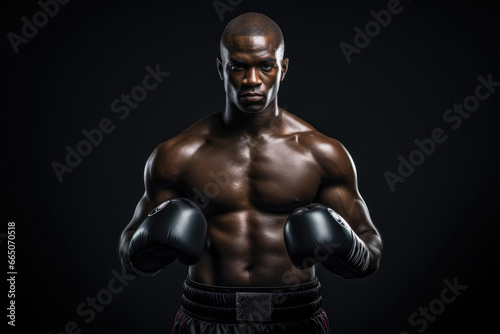 A male boxer with gloves striking a dynamic pose for a photo