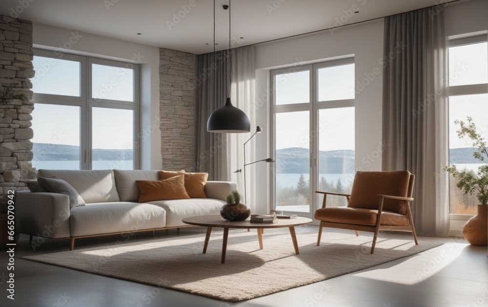 Fototapeta premium Modern bright interior, apartment, living room interior