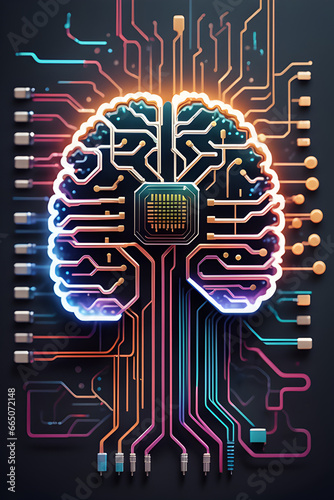 Brain-Shaped Circuit Symbolizing Artificial Intelligence, Humans Like Robots photo