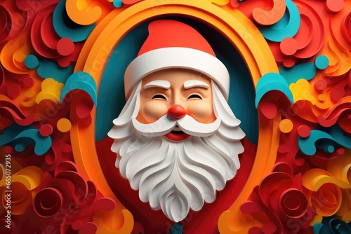 Paper art style santa claus decoration christmas background.