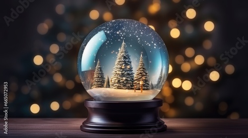 Glass snow globe Christmas decorative design.