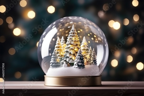 Glass snow globe Christmas decorative design.