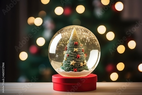 Glass snow globe Christmas decorative design.