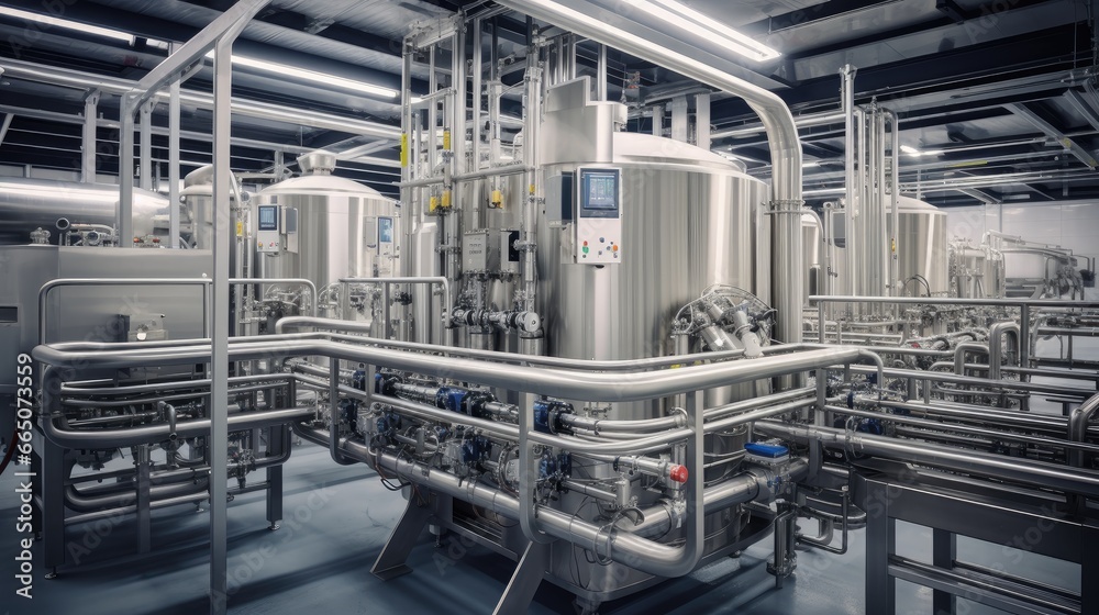 Efficient Dairy Production Line: Witness the precision of an automated milk bottling factory, ensuring the highest quality and safety in milk production