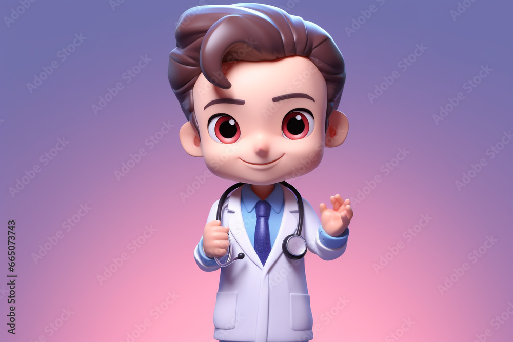 3D Illustration of cute male doctor with stethoscope kawaii vector cartoon character design 3D Illustration of cute male doctor with stethoscope kawaii vector cartoon character design