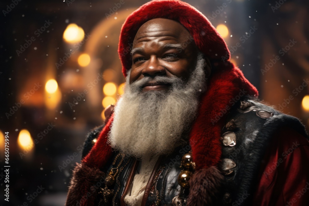 Black Man Christmas Santa Backdrop Generative AI