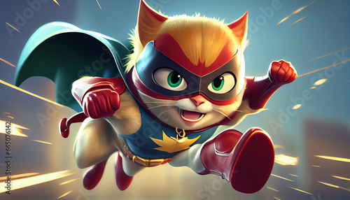 Cute Cartoon Cat Superhero with super high quality photo