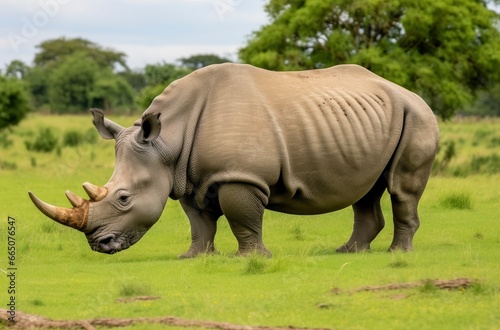 White Rhino grazing.