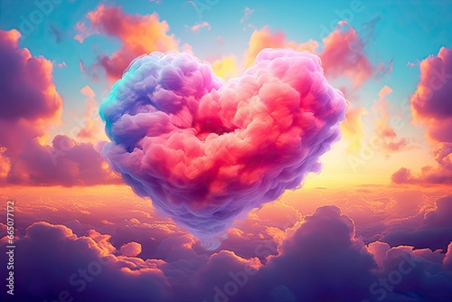 Beautiful colorful valentine's day heart in the clouds as abstract background.