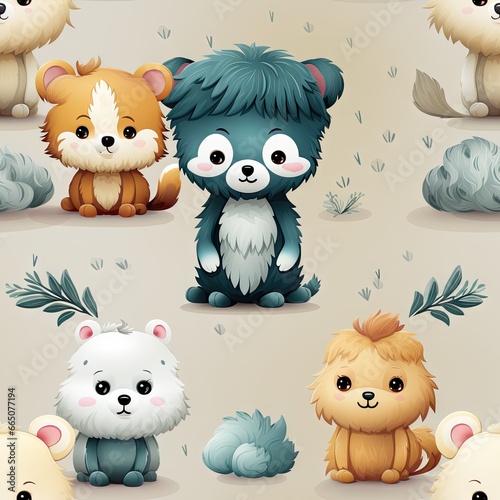 Seamless pattern with multi-colored cute animals