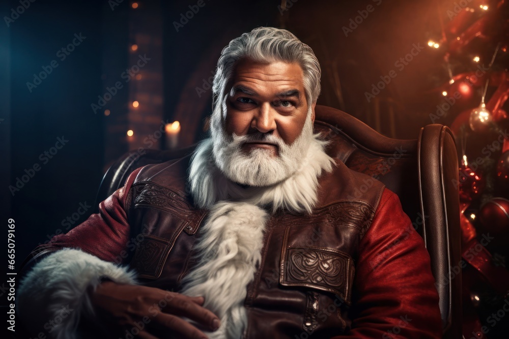 Hispanic Male Christmas Santa Claus Setting Generative AI