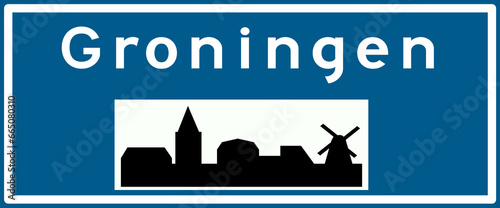 Sign of municipality of Groningen with start of area of built-up area