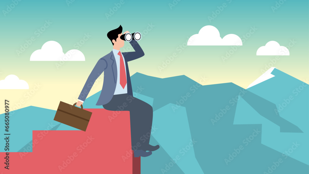 Vector businessman watching to binoculars