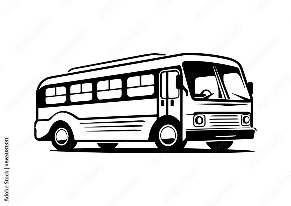 Bus icon. Large long passenger transport. Black silhouette. Side view. Vector simple flat graphic illustration. Isolated object on a white background. Isolate.
