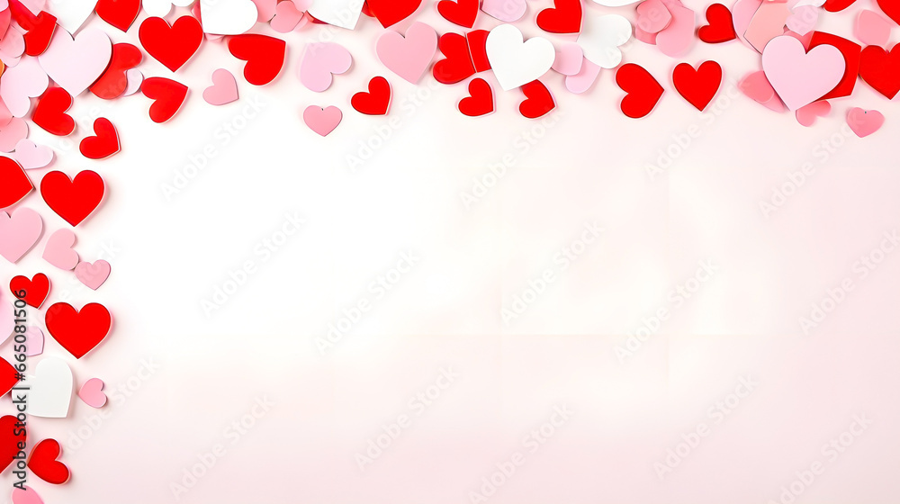 Background for messages with a frame of flowers and hearts. Valentine's Day. Space for text