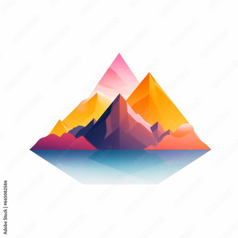 minimalistic mountain logo over hazy watercolor