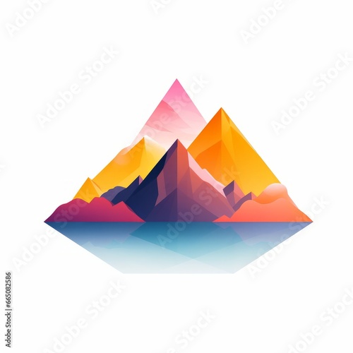 minimalistic mountain logo over hazy watercolor