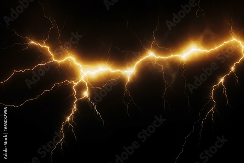 Black background with isolated thunder lightning bolts, representing an abstract concept of electricity. Generative AI photo