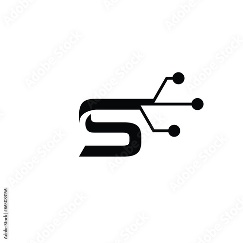 Modern Letter S Technology Logo Design. Black and White Logo. Usable for Business Logos. Flat Vector Logo Design Template