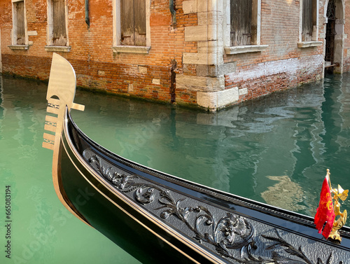 Close up of Gondola detail, Venice canal, Italy © Tamela