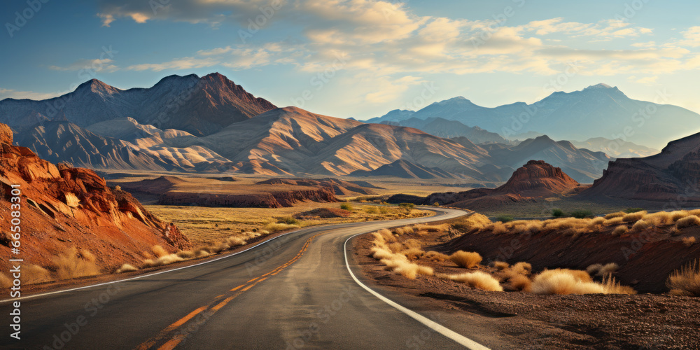 Fototapeta premium An empty road leading to the mountains