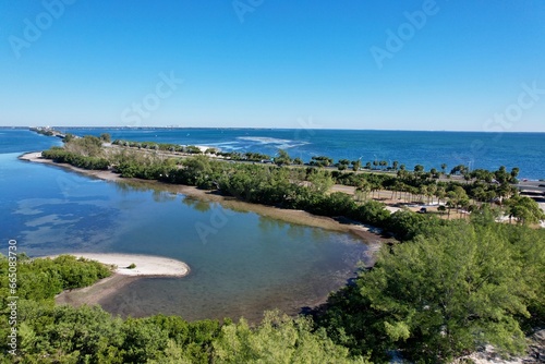 An aerial photo of coastline near Skyway Bridge  St. Petersburg  Florida  by drone pilot Anita Denunzio.
