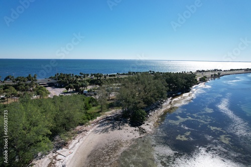 An aerial photo of coastline near Skyway Bridge  St. Petersburg  Florida  by drone pilot Anita Denunzio.