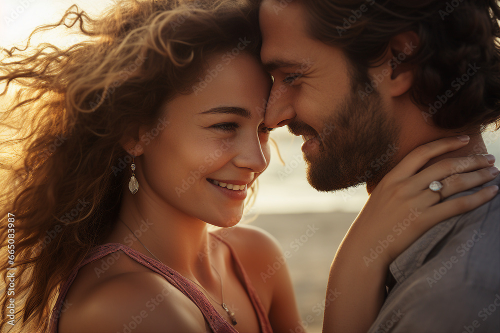 Generative AI portrait picture of happy young couple traveling sunny country Generative AI portrait picture of happy young couple traveling sunny country