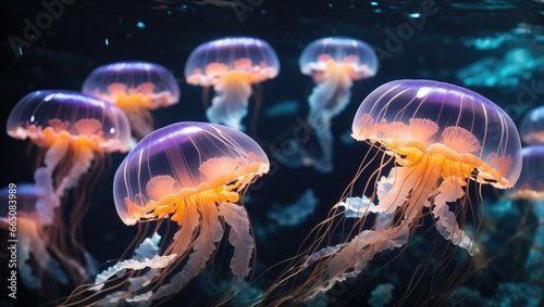 "Translucent Beauty: The Dance of the Glowing Jellyfish"