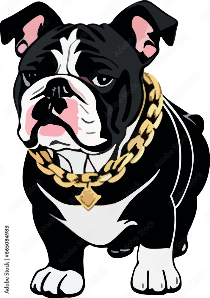 funny luxurious bulldog puppy with gold chain with medallion emblem type vector funny luxurious bulldog puppy with gold chain with medallion emblem type vector