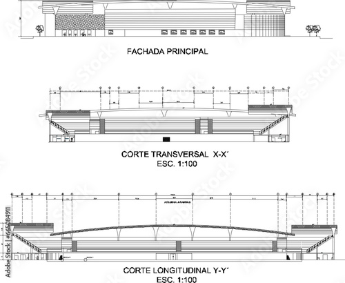 Vector sketch illustration of architectural design of stadium building for football sport 