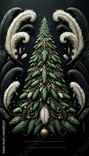 A majestic art piece blooming with winter's grace, a tree of feathers that whispers of holiday magic and natural wonder
